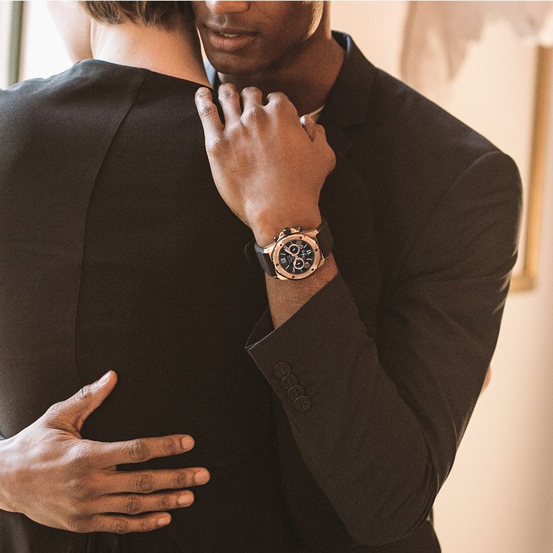 Bulova Marine Star Men s Rose Gold Black Dial Black Strap Watch Bulova